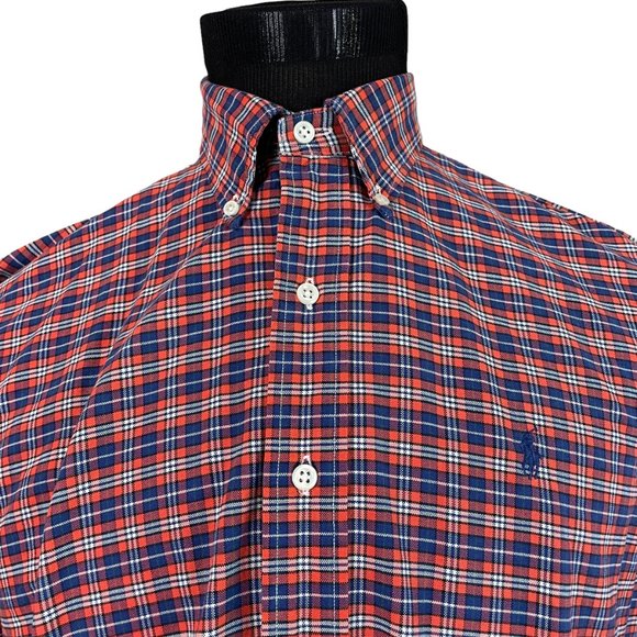 Ralph Lauren | Big Shirt Orange Plaid Long Sleeve Button Front Shirt Medium - Picture 3 of 8